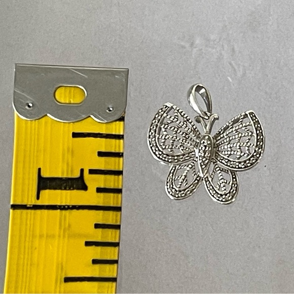 Vintage filigree, Sterling, silver butterfly pendant diamonds - Picture 11 of 12